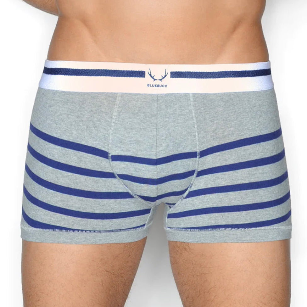 BLUEBUCK Nautical Trunks Grey with Navy Stripes - Activemen Clothing