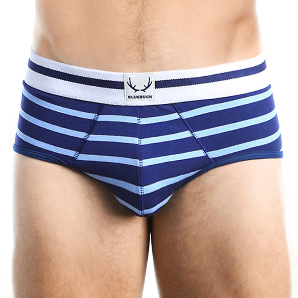 BLUEBUCK Nautical Briefs Navy with Light Blue Stripes - Activemen Clothing