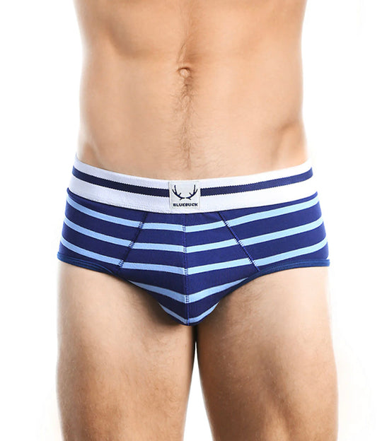 BLUEBUCK Nautical Briefs Navy with Light Blue Stripes - Activemen Clothing