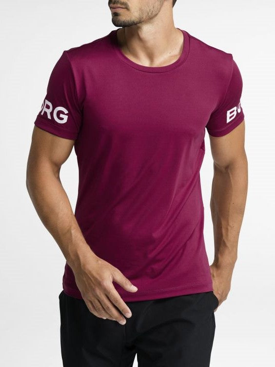 BJORN BORG Training Tee Men's Short Sleeve Gym T-Shirt Burgundy - Activemen Clothing