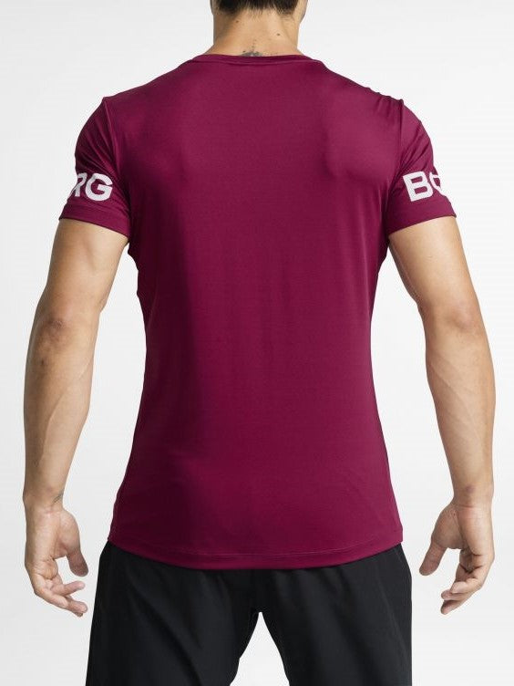BJORN BORG Training Tee Men's Short Sleeve Gym T-Shirt Burgundy - Activemen Clothing