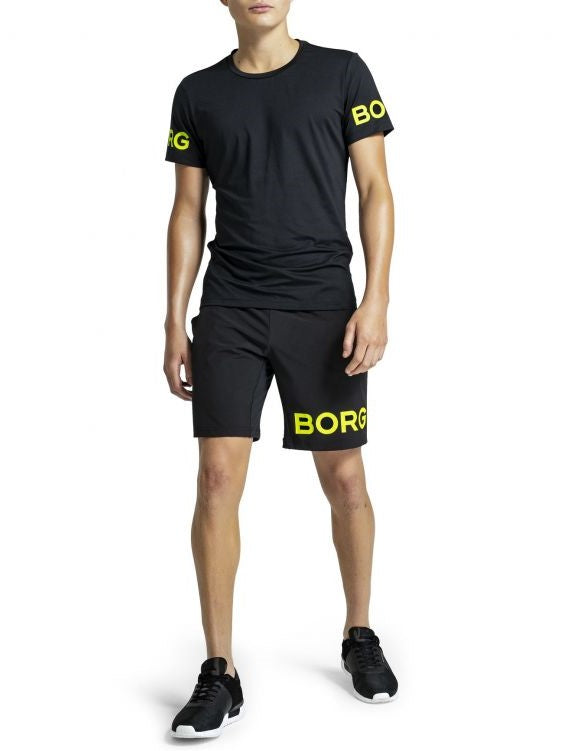 BJORN BORG August Lightweight Gym Shorts Black with Yellow T-Shirt Tee Mens Training Long - Activemen Clothing