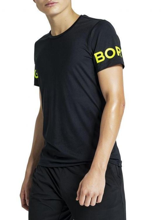 BJORN BORG Borg Gym Tee Men's Short Sleeve Training T-Shirt Black Yellow - Activemen Clothing