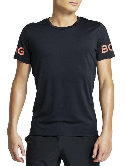 BJORN BORG Borg Gym Tee Men's Short Sleeve Training T-Shirt Black Orange - Activemen Clothing