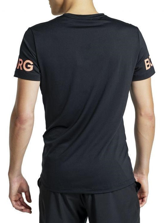 BJORN BORG Borg Gym Tee Men's Short Sleeve Training T-Shirt Black Orange - Activemen Clothing