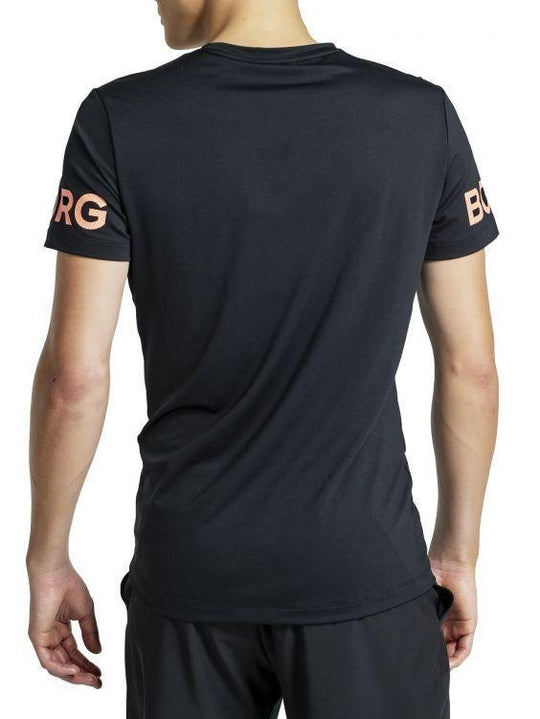 BJORN BORG Borg Gym Tee Men's Short Sleeve Training T-Shirt Black Orange - Activemen Clothing