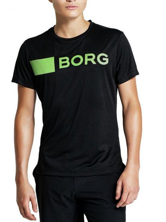 BJORN BORG Astor Mesh Cross-Training Tee Men's Short Sleeve Top T-Shirt Black and Yellow - Activemen Clothing