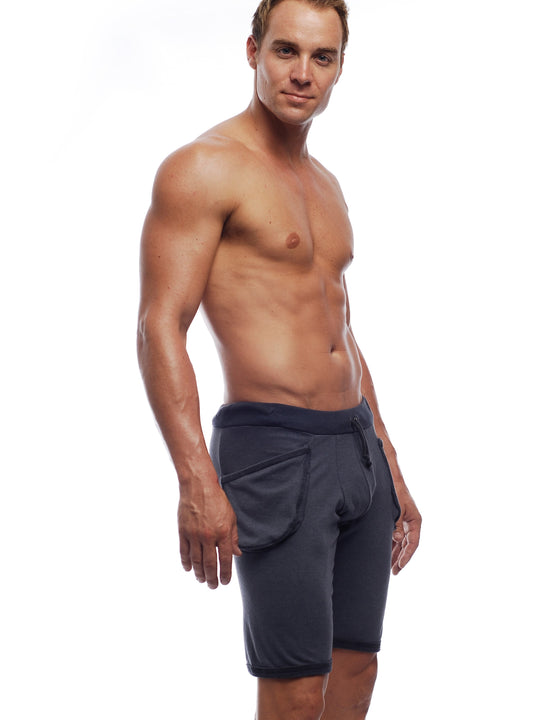 GO SOFTWEAR Vintage Wash Yoga Shorts For Men Charcoal Grey - Activemen Clothing