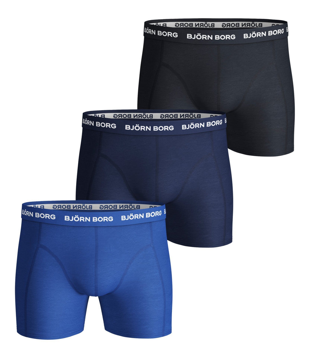 BJORN BORG Solid Essential Boxer Shorts 3-Pack Royal Blue, Blue & Navy mens underwear Activemen Clothing