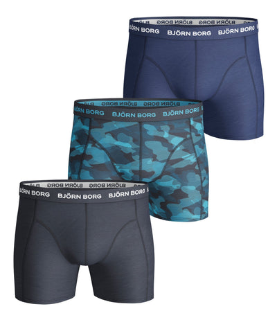 BJORN BORG Shadeline Essential Boxer Shorts 3-Pack Blue, Blue Camo & Navy Total Eclipse mens underwear Activemen Clothing