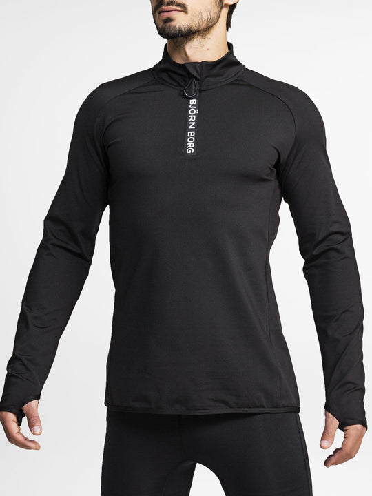 BJORN BORG Half Zip Polo Alve Men's Long Sleeve Training Top Black - Activemen Clothing