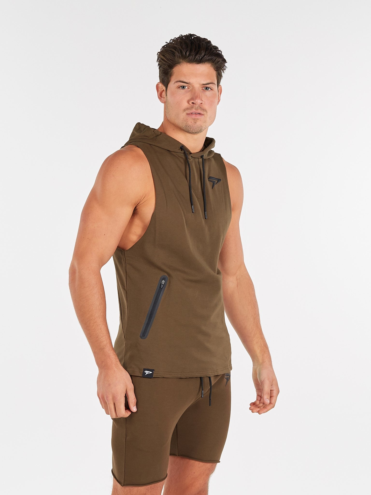 PHYSIQ APPAREL Agile Sleeveless Top Men  Hoodie PMHD 103 Khaki - Activemen Clothing