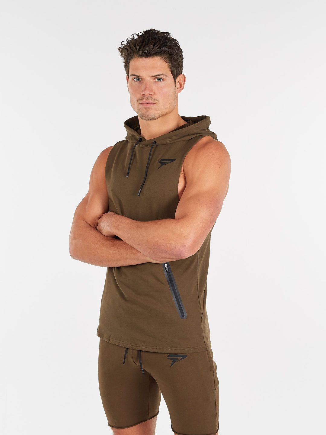 PHYSIQ APPAREL Agile Sleeveless Top Men  Hoodie PMHD 103 Khaki - Activemen Clothing