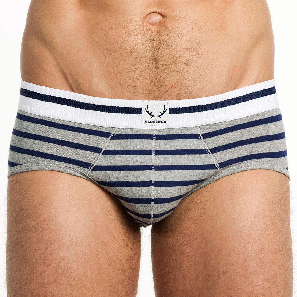 BLUEBUCK Nautical Briefs Mens Underwear Grey Navy Stripes - Activemen Clothing