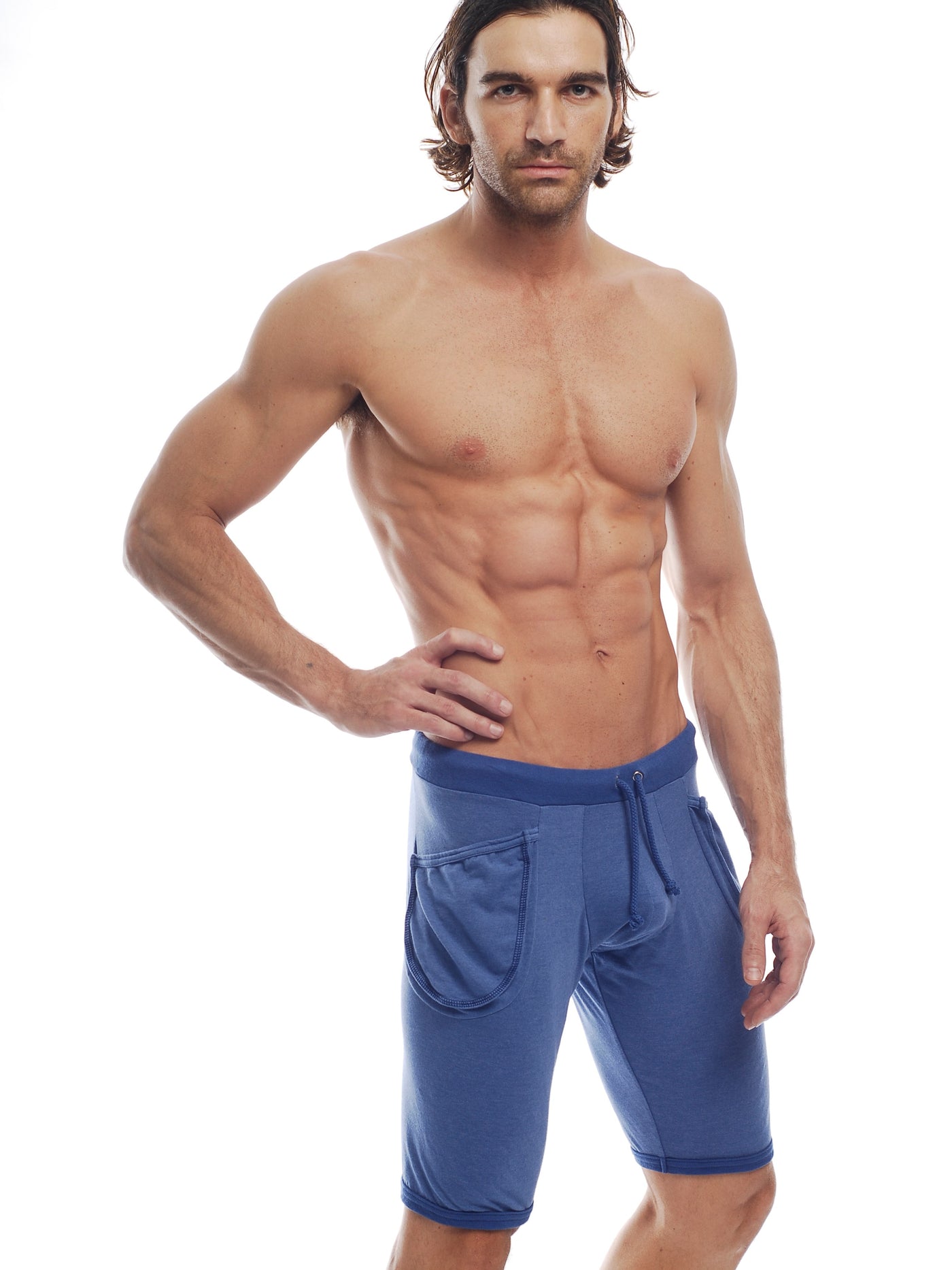 GO SOFTWEAR Vintage Wash Yoga Shorts For Men Cadet Blue - Activemen Clothing