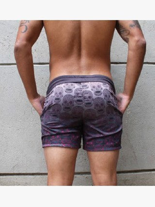 RHUX NAKKA Swim Shorts Men's Swimwear Mexican Skulls Design Trunks Purple and Grey - Activemen Clothing