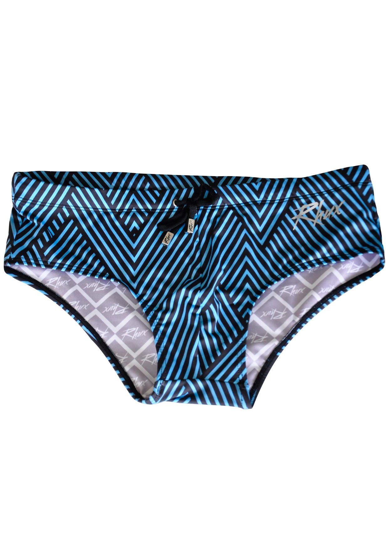RHUX KOKO Sunga Swimming Briefs Men's Swimwear Striped Geometric Design Black Blue - Activemen Clothing