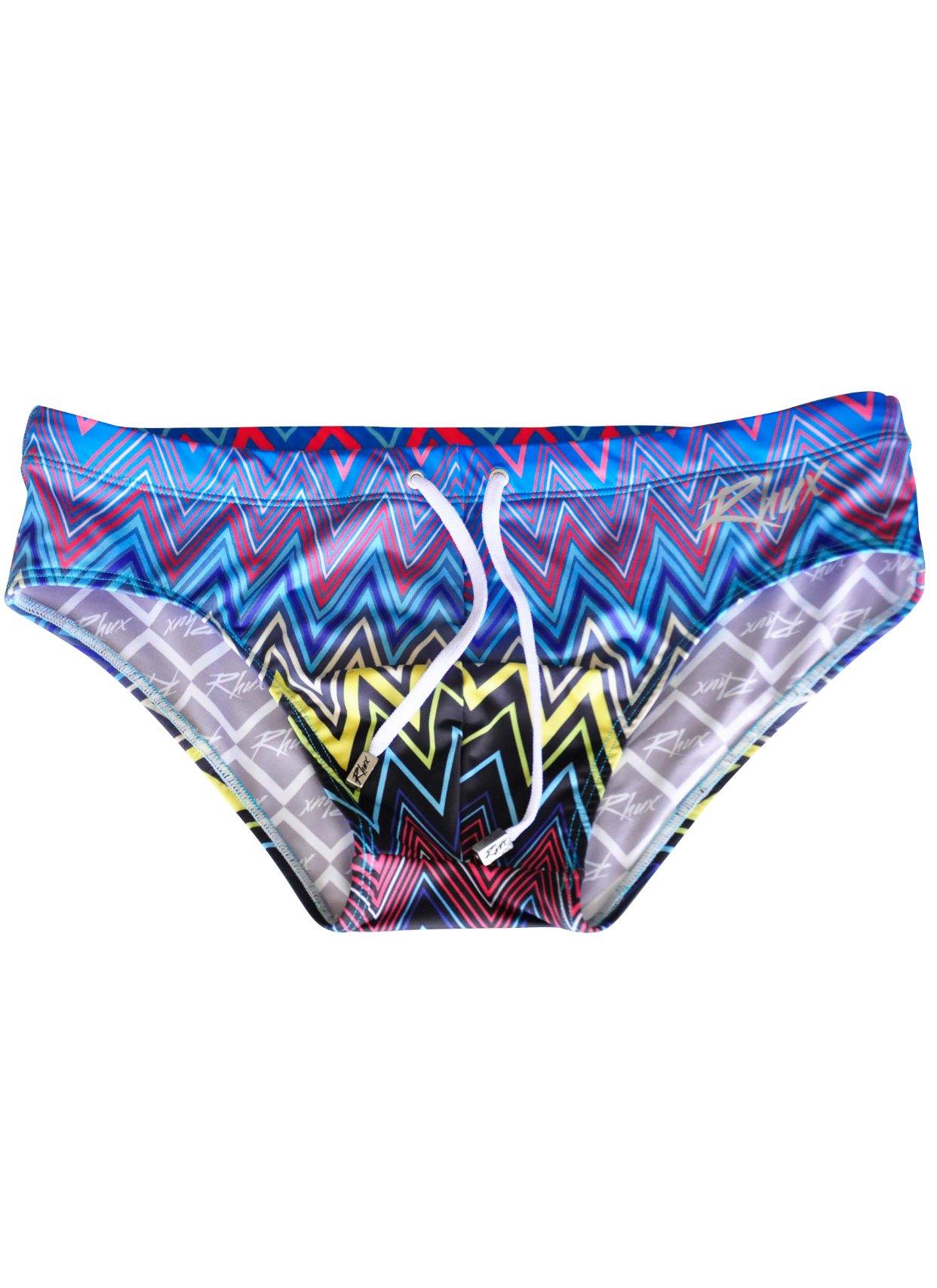 RHUX TEKI Swimming Briefs Men's Zigzag Chevron Multi-Coloured Designed Swimwear - Activemen Clothing