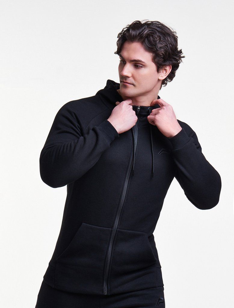 PURSUE FITNESS Icon Zipped Track Jacket Men's Hoodie Black - Activemen Clothing