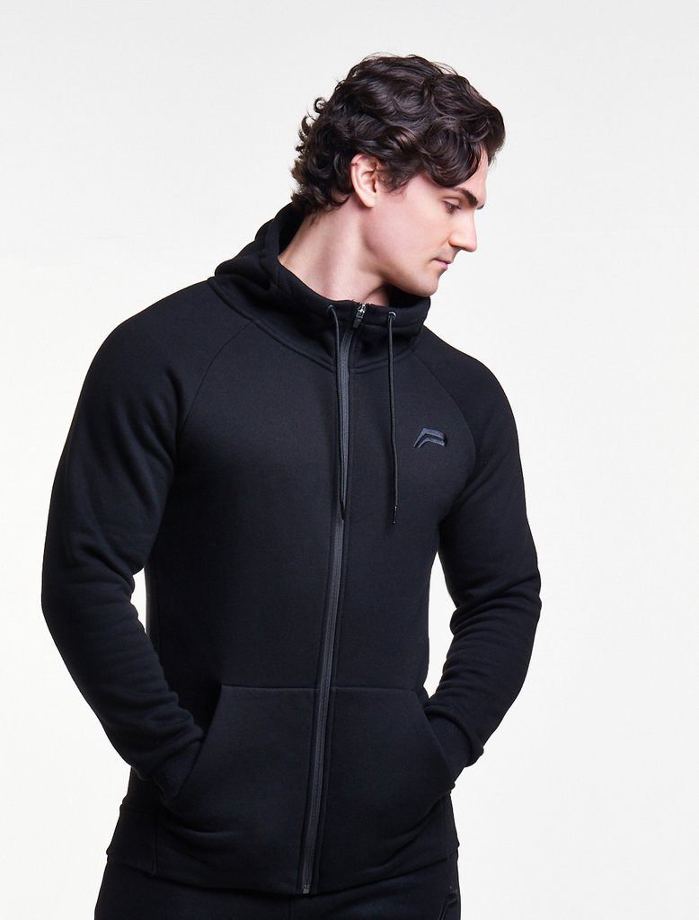 PURSUE FITNESS Icon Zipped Track Jacket Men's Hoodie Black - Activemen Clothing