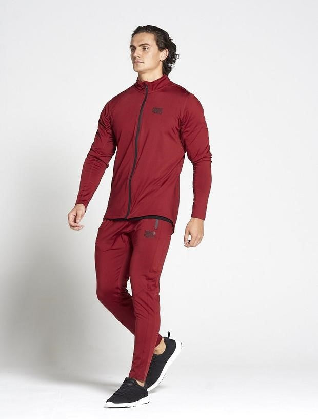 PURSUE FITNESS Lightweight Tapered Zipped Top Men's Track Jacket Maroon - Activemen Clothing