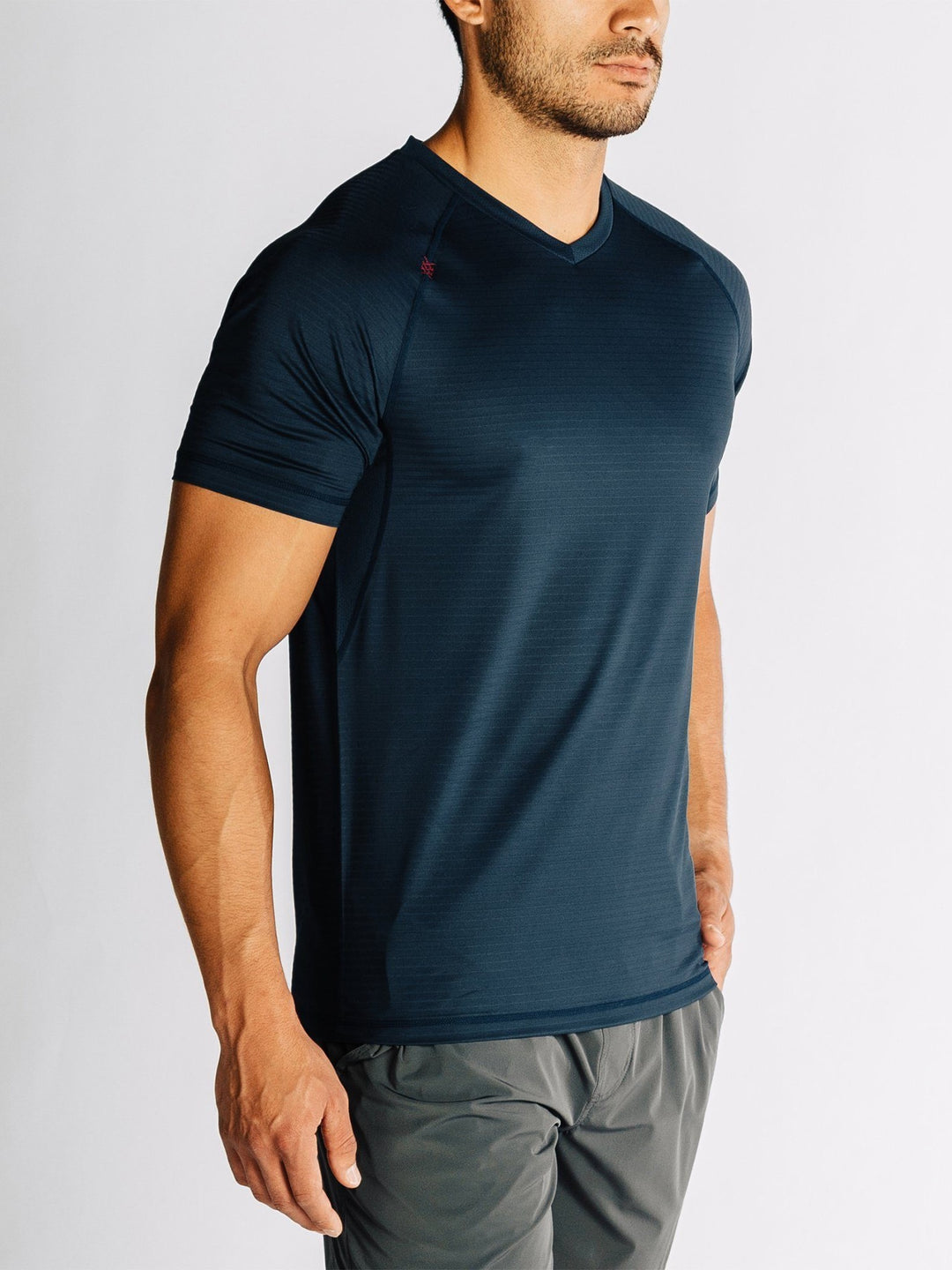 RHONE Sentry Cross-Training Workout V-Neck Tee Men's Short Sleeve T-Shirt Navy - Activemen Clothing