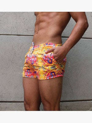 RHUX KOKO Short Shorts Swim Shorts Swimwear Men's Swimming Trunks Yellow and Red - Activemen Clothing