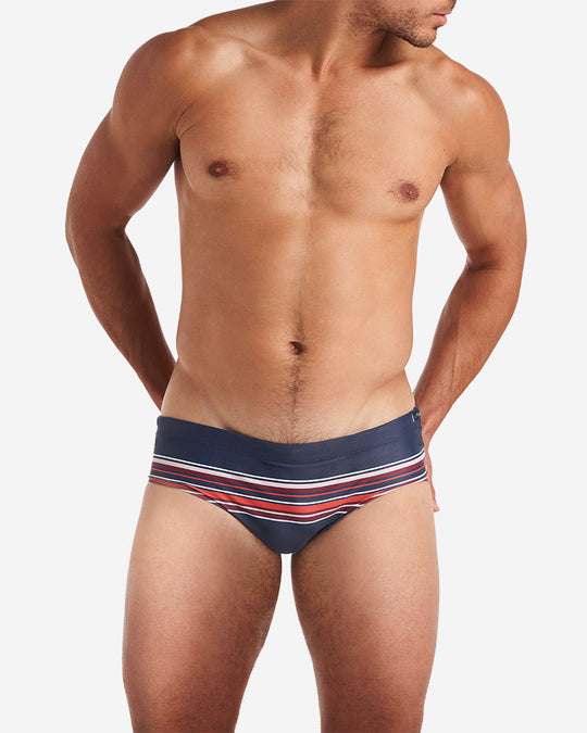 TEAMM8 Grid Square Cut Swim Brief Midnight Stripe - Activemen Clothing