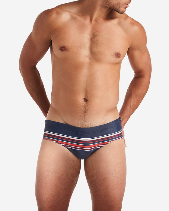 TEAMM8 Grid Square Cut Swim Brief Midnight Stripe