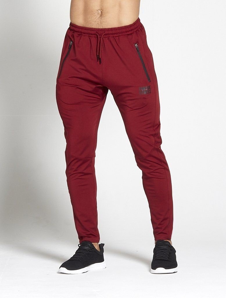 PURSUE FITNESS Lightweight Tapered Joggers Men's Track Pants Bottoms Maroon - Activemen Clothing