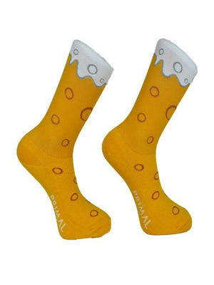 PRIMAL Hoppenin' Socks Pint of Beer Themed Cycling Socks Men's Cycling Socks Yellow - Activemen Clothing
