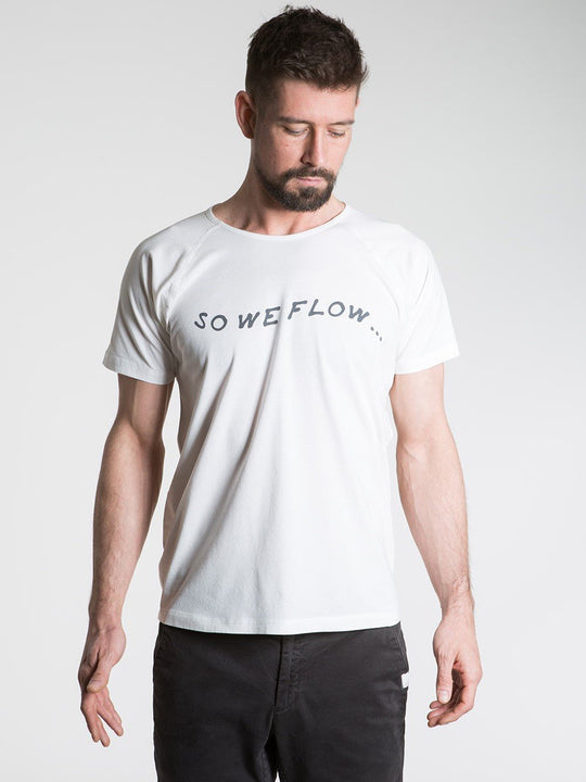 SO WE FLOW... soweflow... Short Sleeve Tee Men's Yoga Top Logo T-Shirt White Natural - Activemen Clothing