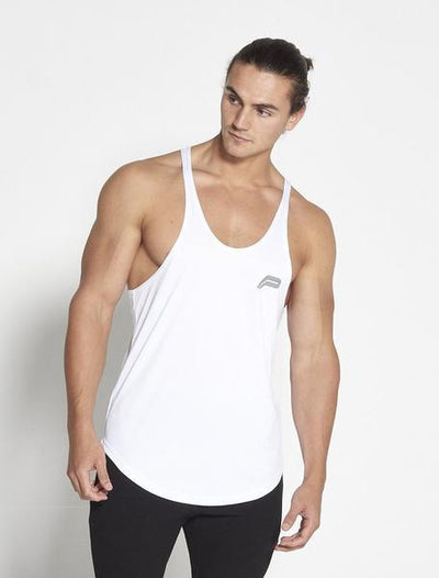 PURSUE FITNESS Essential Stringer Sleeveless Top Men's Workout Vest White - Activemen Clothing