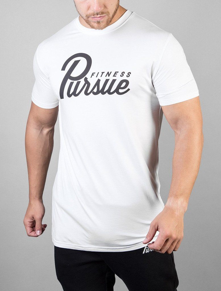 PURSUE FITNESS Classic Logo Tee Men's Short Sleeve T-Shirt White - Activemen Clothing