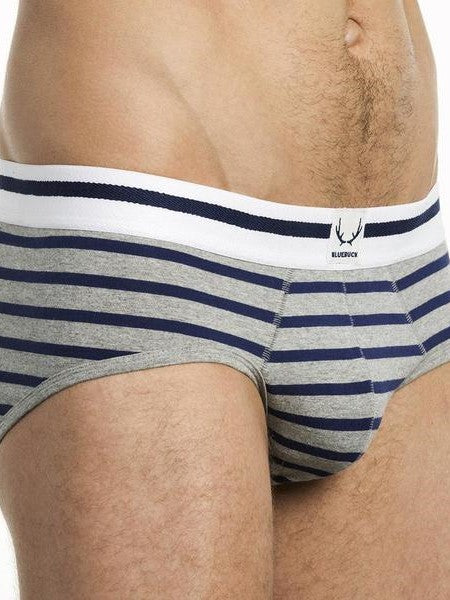 BLUEBUCK Nautical Briefs Mens Underwear Grey Navy Stripes - Activemen Clothing
